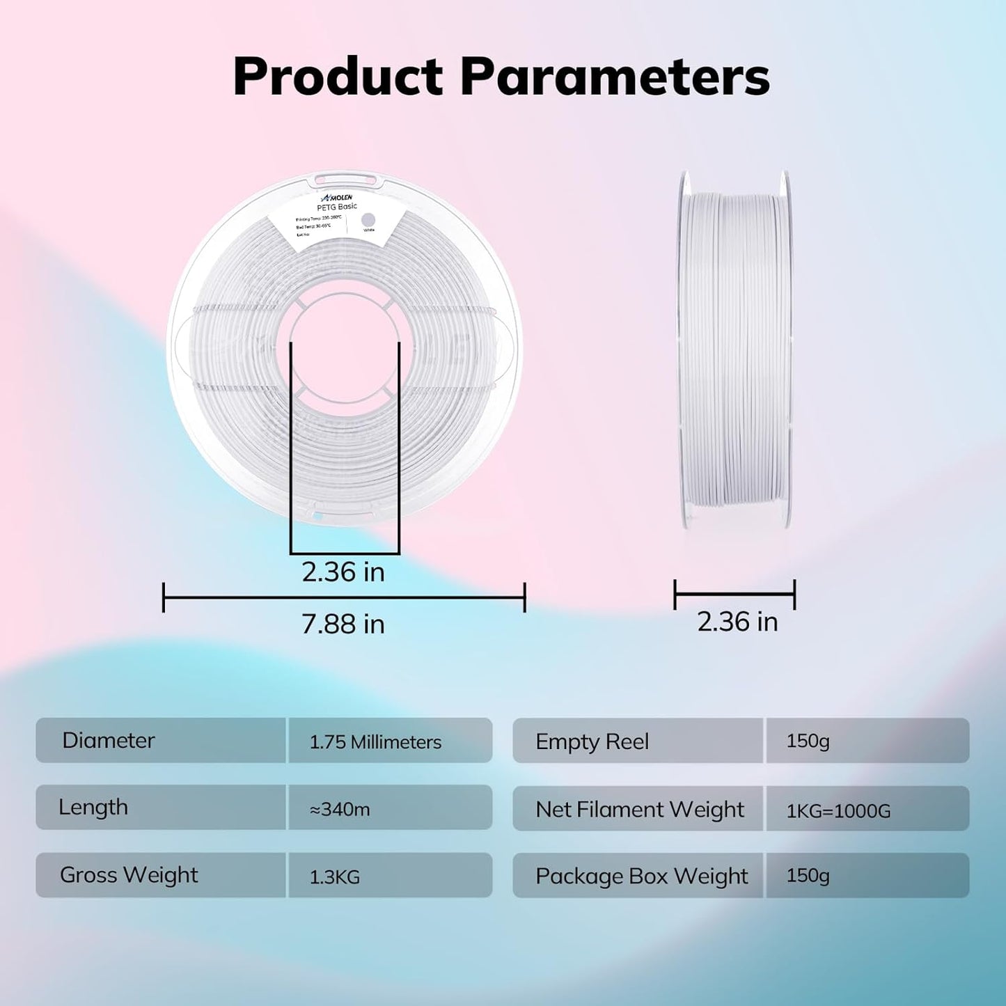 AMOLEN Rapid PETG Basic 3D Printer Filament 1.75mm +/-0.02mm,500mm/s High Speed Strong Toughness White 1KG/2.2lb