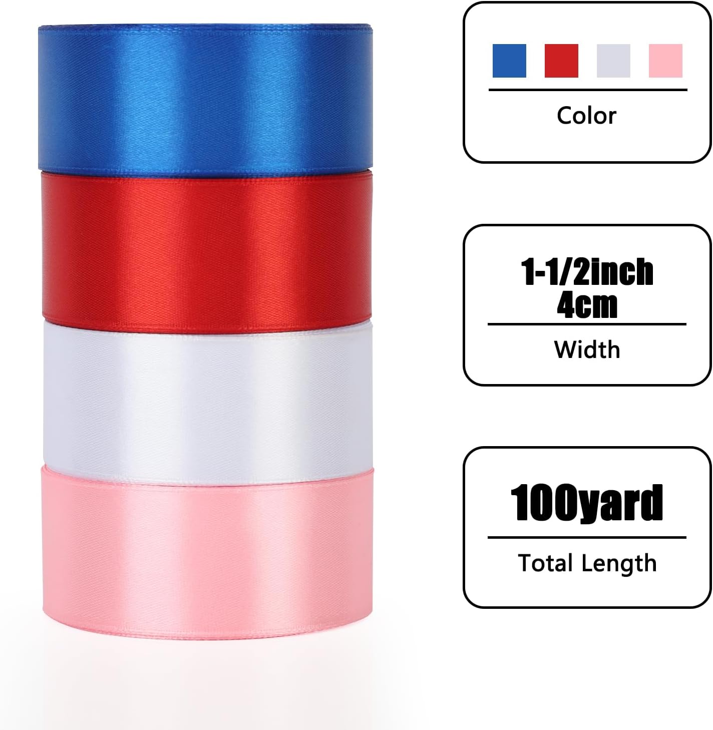 NESCCI 100 Yards Ribbon,1-1/2 Inch Satin Ribbon,Single Face Satin Ribbons,Perfect for Gift Wrapping,Wedding Decoration,Handmade Bows,Wrapping Bouquet, Halloween, Christmas