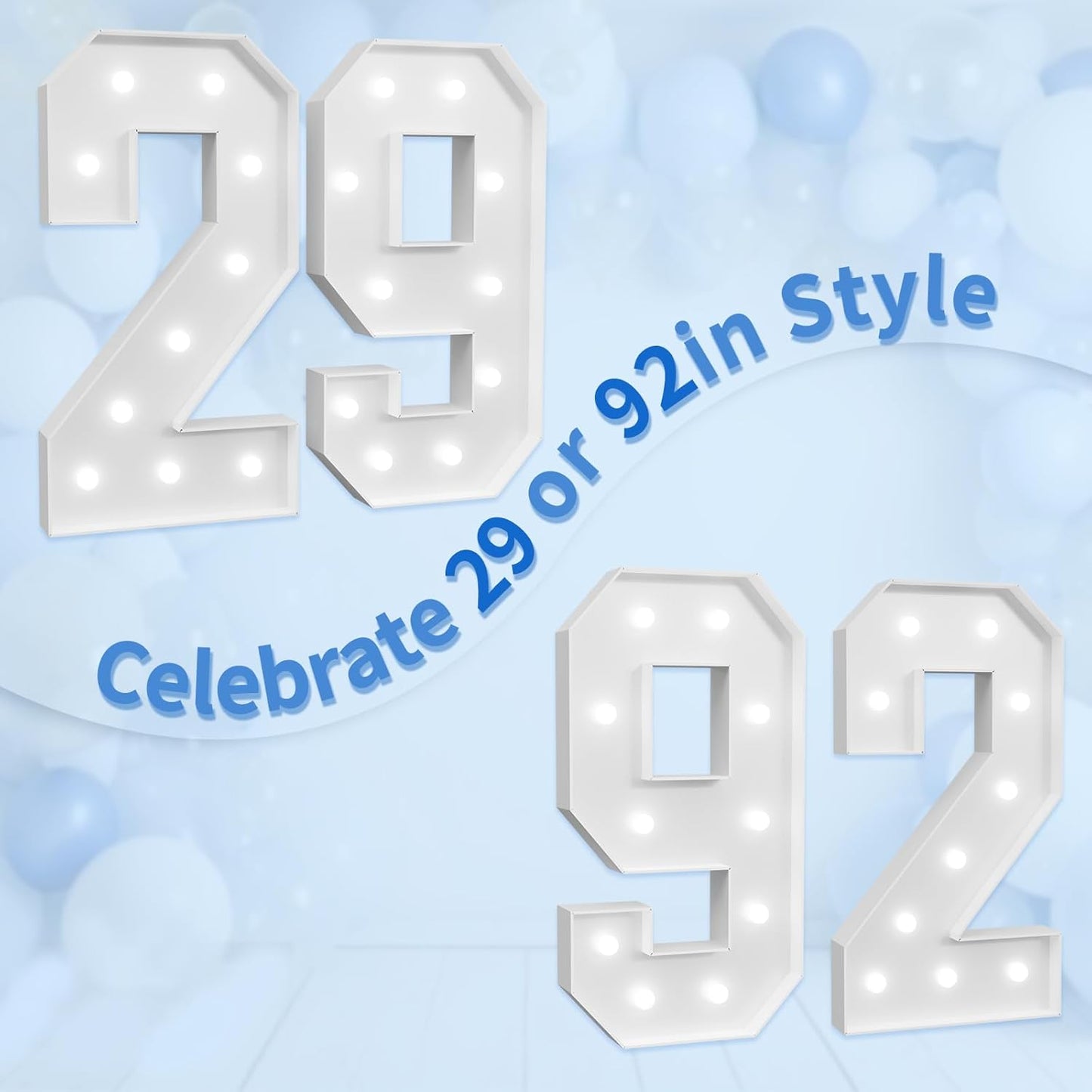 Marquee Numbers Large 29th-Birthday Decorations: 4ft Light Up Number Party Decor 92 Year Old Women And Men Birthday Decoration Backdrop 92 Anniversary Cardboard Big Mosaic Balloon Frame Number 29
