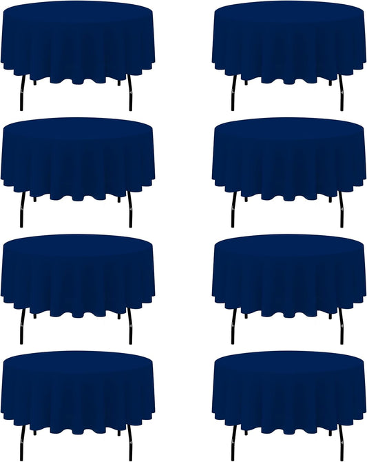 BRILLMAX 8 Pack Navy Blue Round Tablecloths 90 Inch - Circle Bulk Linen Polyester Fabric Washable Table Cloth Cover for Wedding Reception Banquet Birthday Party Buffet Restaurant