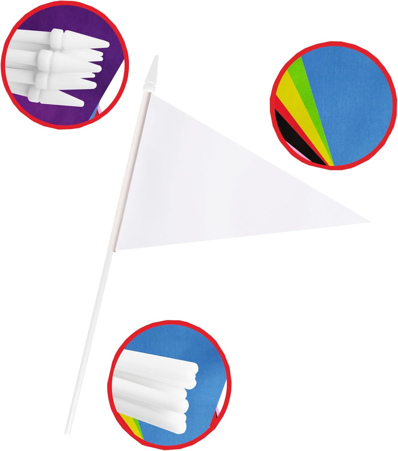 12 Pack White Pennant Flags Small Mini Hand Held Solid Color Pennant On Sticks Flags with 12.6"Solid Pole & Spear Top,Party Events Celebration,School,Grand Opening,Kids Birthday,Sports Clubs,Flower Pot