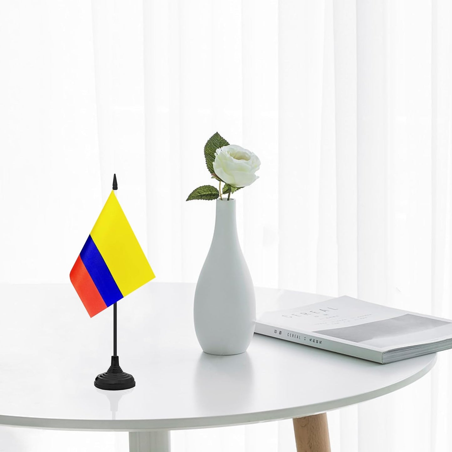 12 Pack Colombia Desk Flag Set, Colombian Table Office Flag, Small Miniature Desktop Flag With Black Pole and Black Base, Classroom, Offices Meeting Desk Decoration (Colombia)
