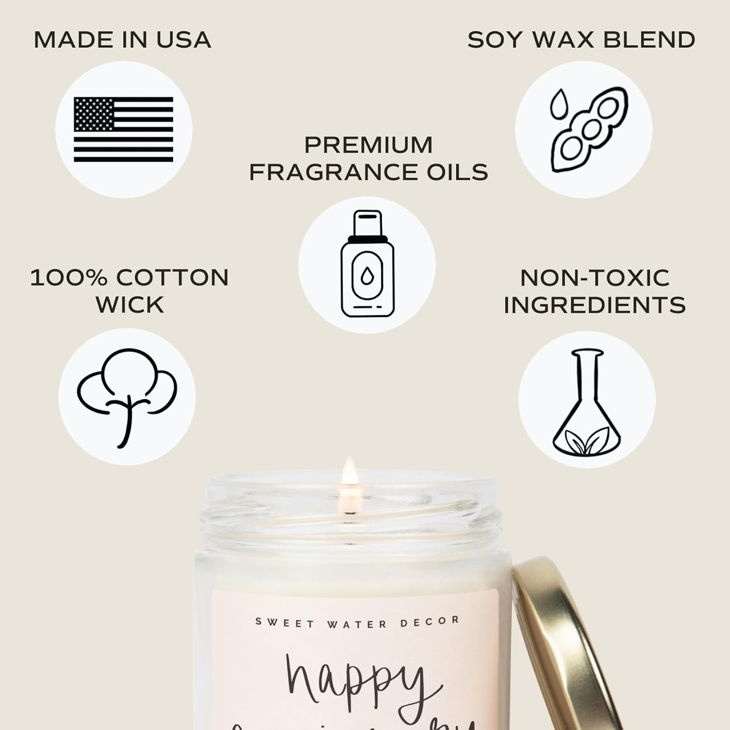 Sweet Water Decor Happy Anniversary Candle - Scented Candle for Home - 9oz Clear Jar with 40 Hour Burn Time, Made in USA - Anniversary Gifts for Him or Her, Milestone Anniversary Gifts