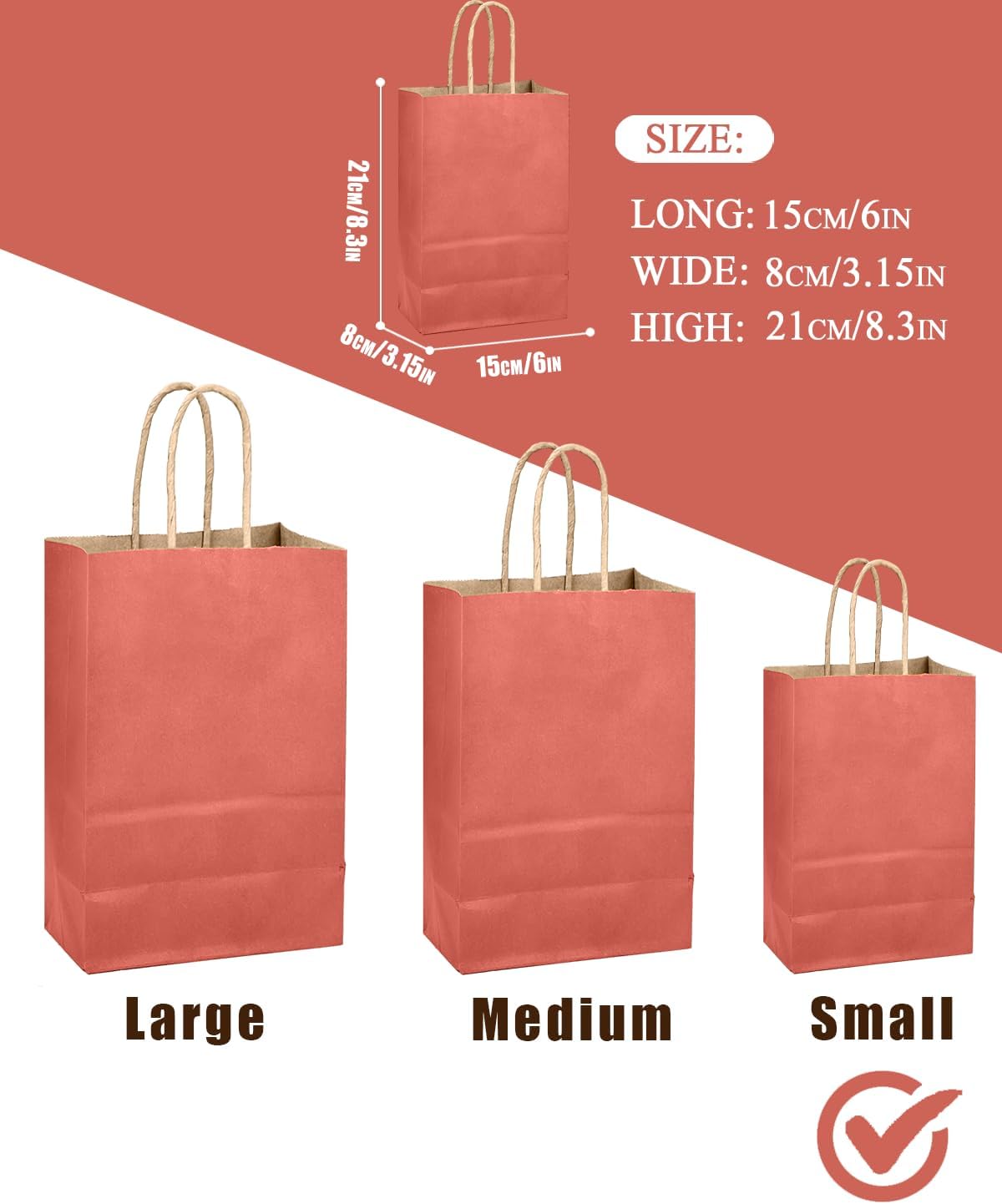 qiqee Rose Red Gift Bag with Handles Bulk 24Pcs Paper Bags -8.3"x6"x3. 15" Party Favor Bags - Solid Color