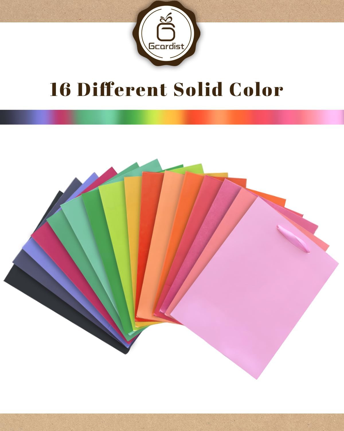 Gcardist 16 Colors Gift Bags with Tissue Paper for Wedding, Birthday, Party Supplies-7.9"x4.3"x9.6" Light Color Series Medium Size Cardboard Gift Bags （16pcs Bags +32pcs Tissue Paper ）