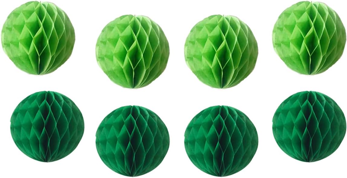 8pcs 10 inch Paper Honeycomb Balls Decorative Tissue Honeycomb Balls Paper Pom Poms Flower Balls Art Hanging Balls for Birthday Wedding Nursery Baby Shower Home Decor (10inch, Green+Dark-Green)