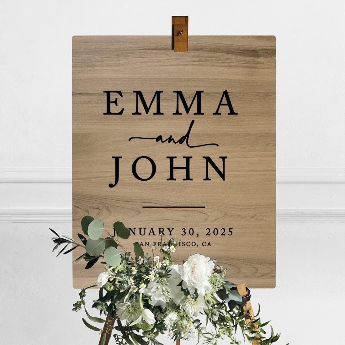 Andaz Press Large Wooden Welcome Sign for Wedding Rustic Welcome Sign 16" x 20" Custom Names Date & Location Modern Wedding Signage English Oak MDF Wood Finish Wedding Reception Indoor Outdoor Signs