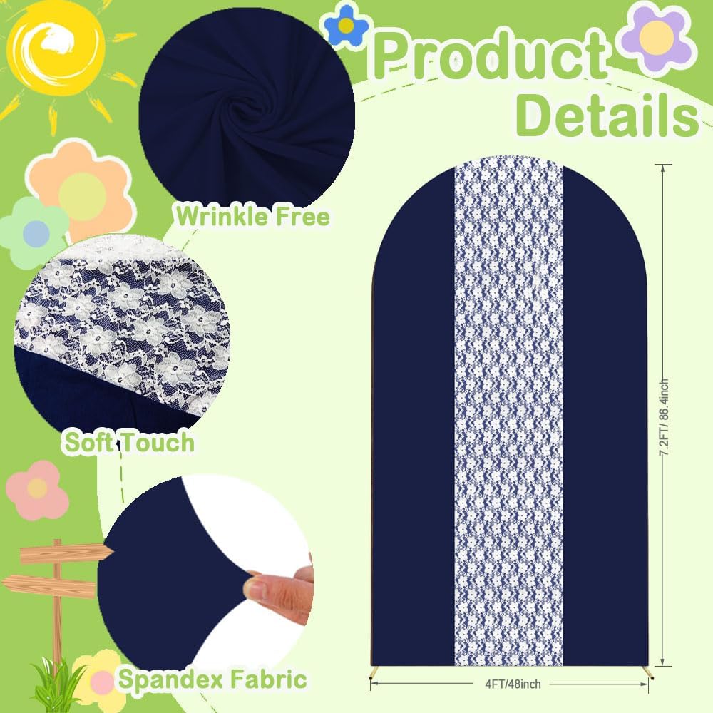 Navy Blue Arch Cover 7.2ft Lace Arched Backdrop Cover Dark Blue Chiara Arch Frame Back Drop Cover Spandex Wedding Arch Stand Fabric Navy Rustic Vintage Party Baby Shower Birthday Decorations