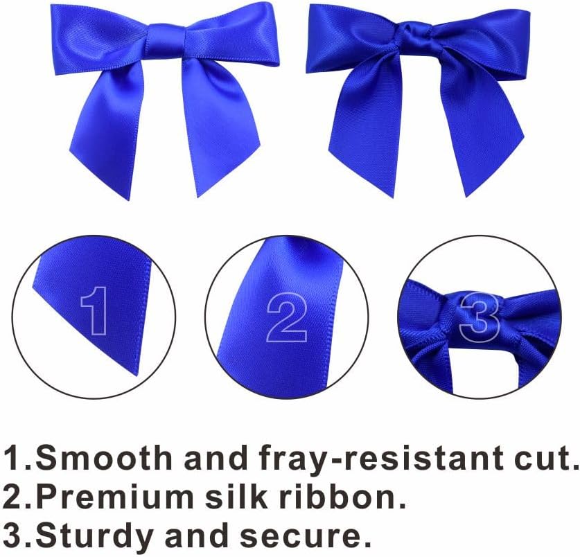 2.5" Hgzgch Blue Satin Ribbon Bow for Gift Wrapping, Premade Bows for Crafts, Cake, Party Favors, Handmade Bows with Double-Sided Tape, Self Adhesive Gift Bows for Presents, Treats, Christmas - 50pcs