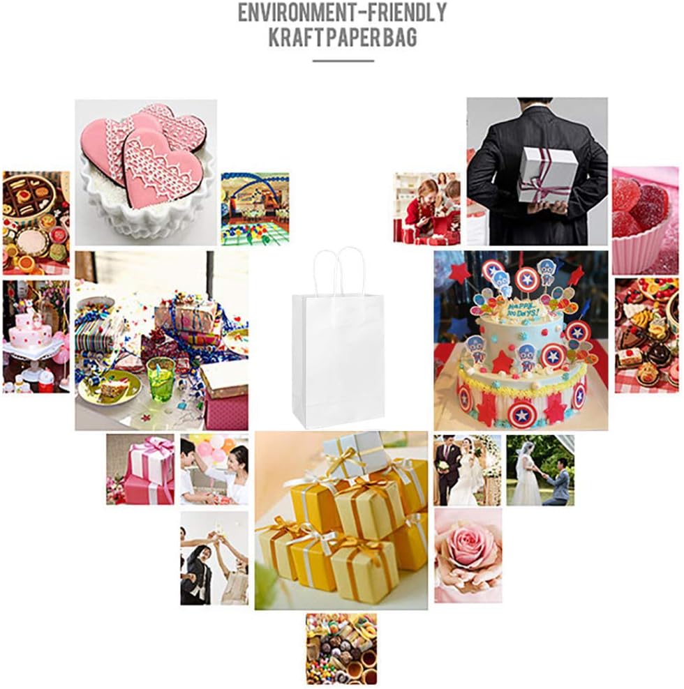 25 PCS Small Gift Bags White Kraft Paper Bag with Handles for Wedding Baby Shower Kid's Birthday Party Favors(8.2 x 6 x 3.1 In)