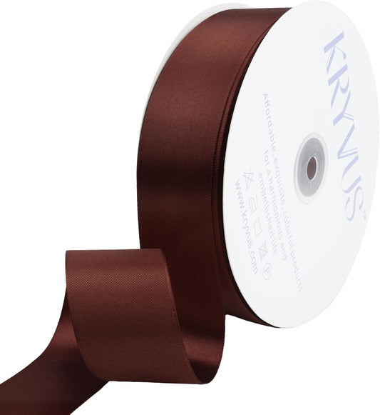 Coffee Brown Satin Ribbon 1-1/2 inch X Continuous 100 Yards, Single Face Polyester Ribbon Perfect for Gift Wrapping, Flower Bouquet, Wedding Decor, Crafts, Bow Making, Sewing and More