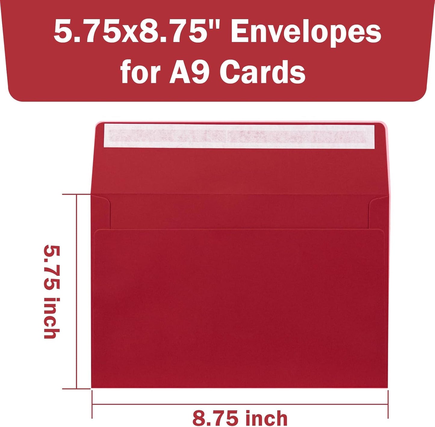 A9 Envelopes Red 5.75x8.75 Invitation Envelopes Self Seal Pack of 50 Blank Envelopes for Cards Red