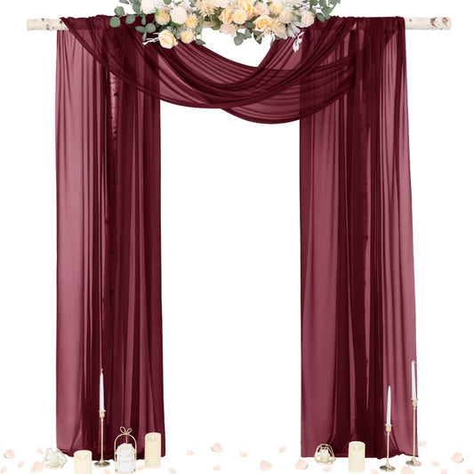Socomi Wedding Arch Draping Fabric 29" x 20Ft 4 Panels Burgundy Sheer Outdoor Curtain Drapes Extra Long for Bridal Baby Shower Ceremony Birthday Party Decor
