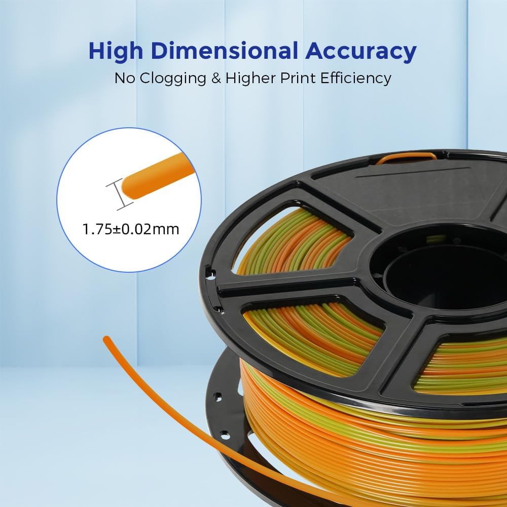 FLASHFORGE 3D Printer Filament Gradient Color Change PLA Filament 1.75mm, 1KG Spool (2.2lbs), Dimensional Accuracy +/- 0.02mm, Better Tenacity & No Knotting 3D Printing Filament (Green & Orange)