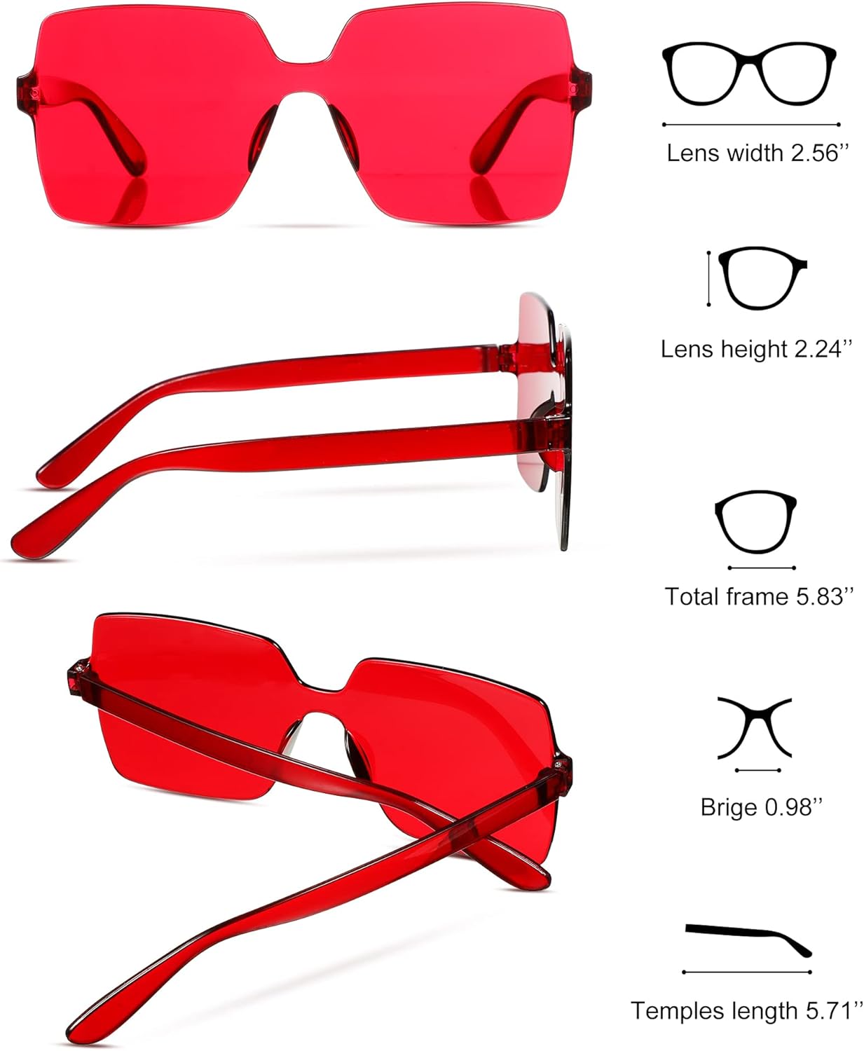 Chumia 51 Pack Fun Sunglasses Bulk Adult Party Favors Glasses Colorful Plastic Square Rimless Retro Sunglasses for Women Men Neon Party Candy Color Glasses