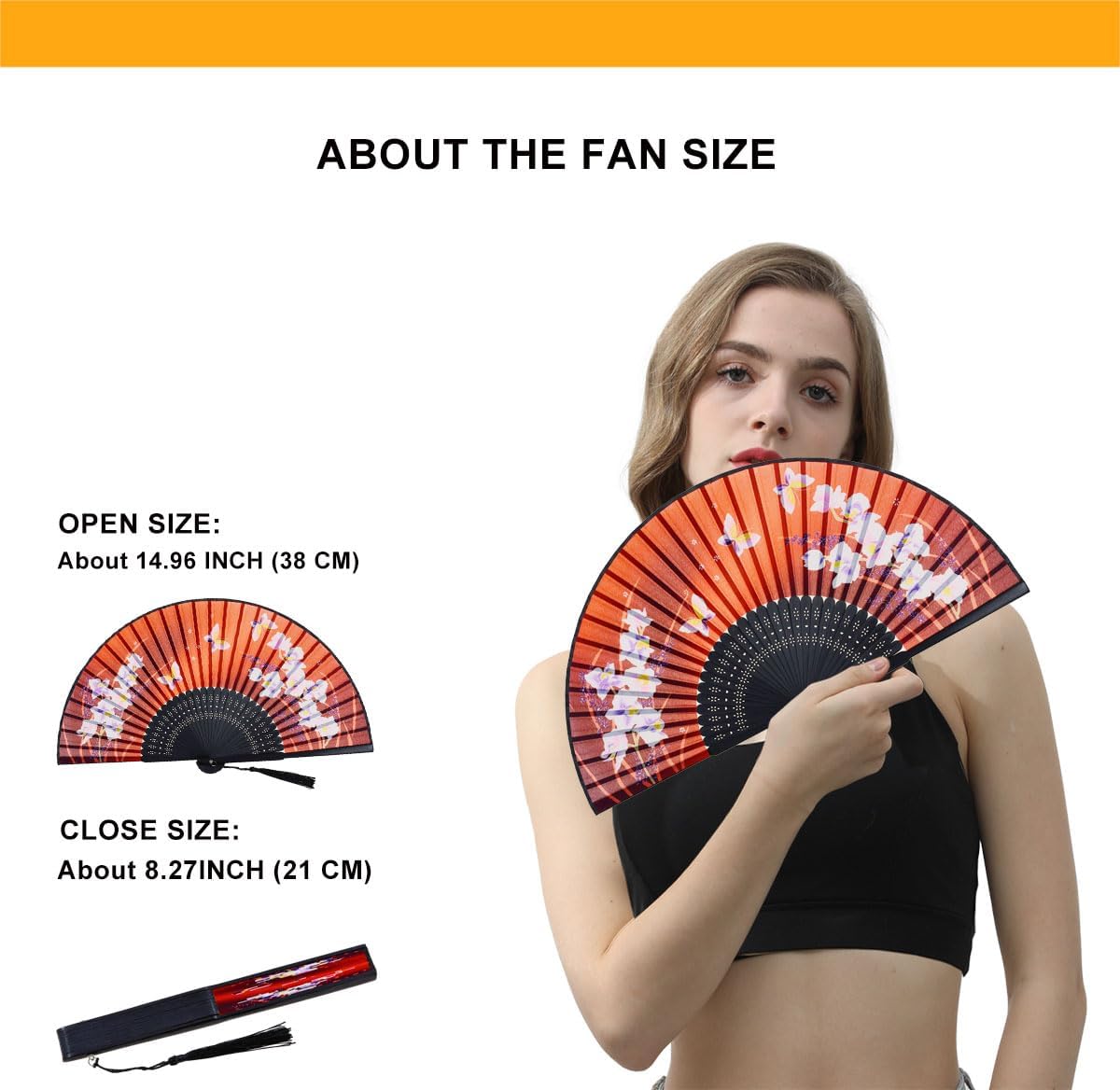 Amajiji Charming Elegant Modern Woman Handmade Bamboo Silk 8.27" (21cm) Folding Pocket Purse Hand Fan