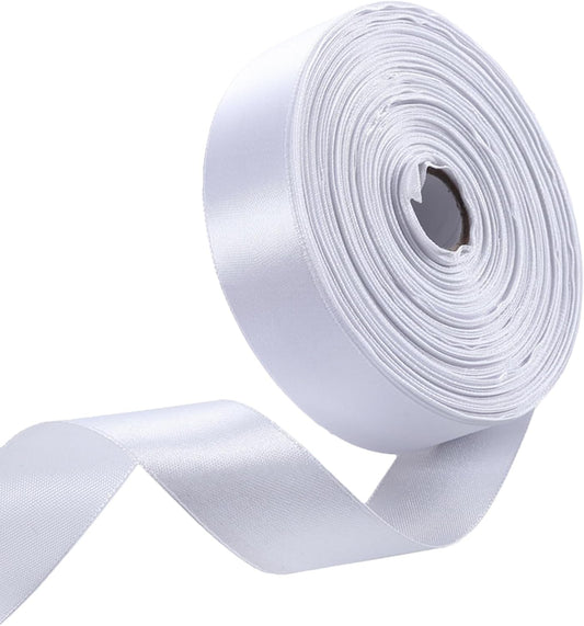 1" x 50 Yards White Satin Ribbon Single Faced Fabric Ribbons for Gift Wrapping, Crafting, Bows Making, Flower Bouquet, Wedding, Home Decor