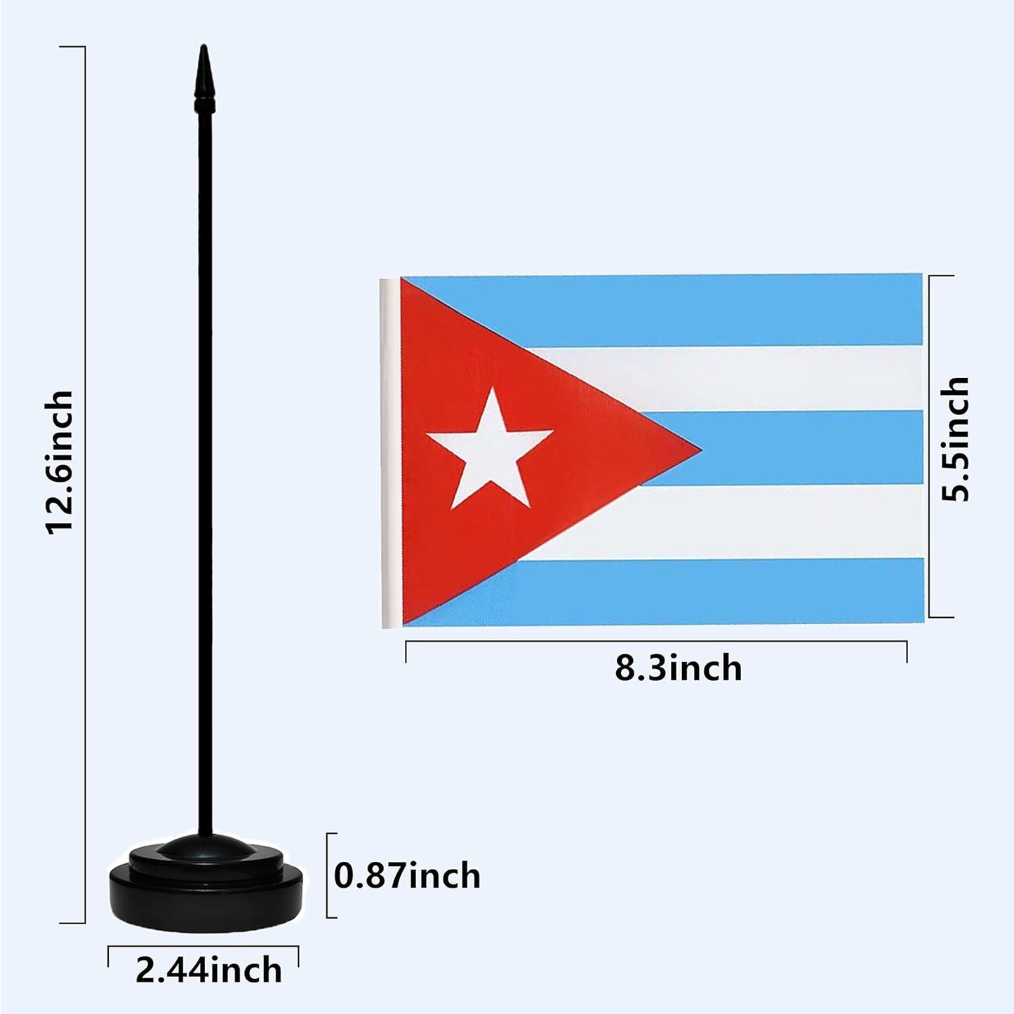 Cuba Cuban Deluxe Desk Flag Set, Small Mini Miniature Cuba Cuban Table Desktop Flags With Solid Pole, Black Base and Spear Top(2 Pack)