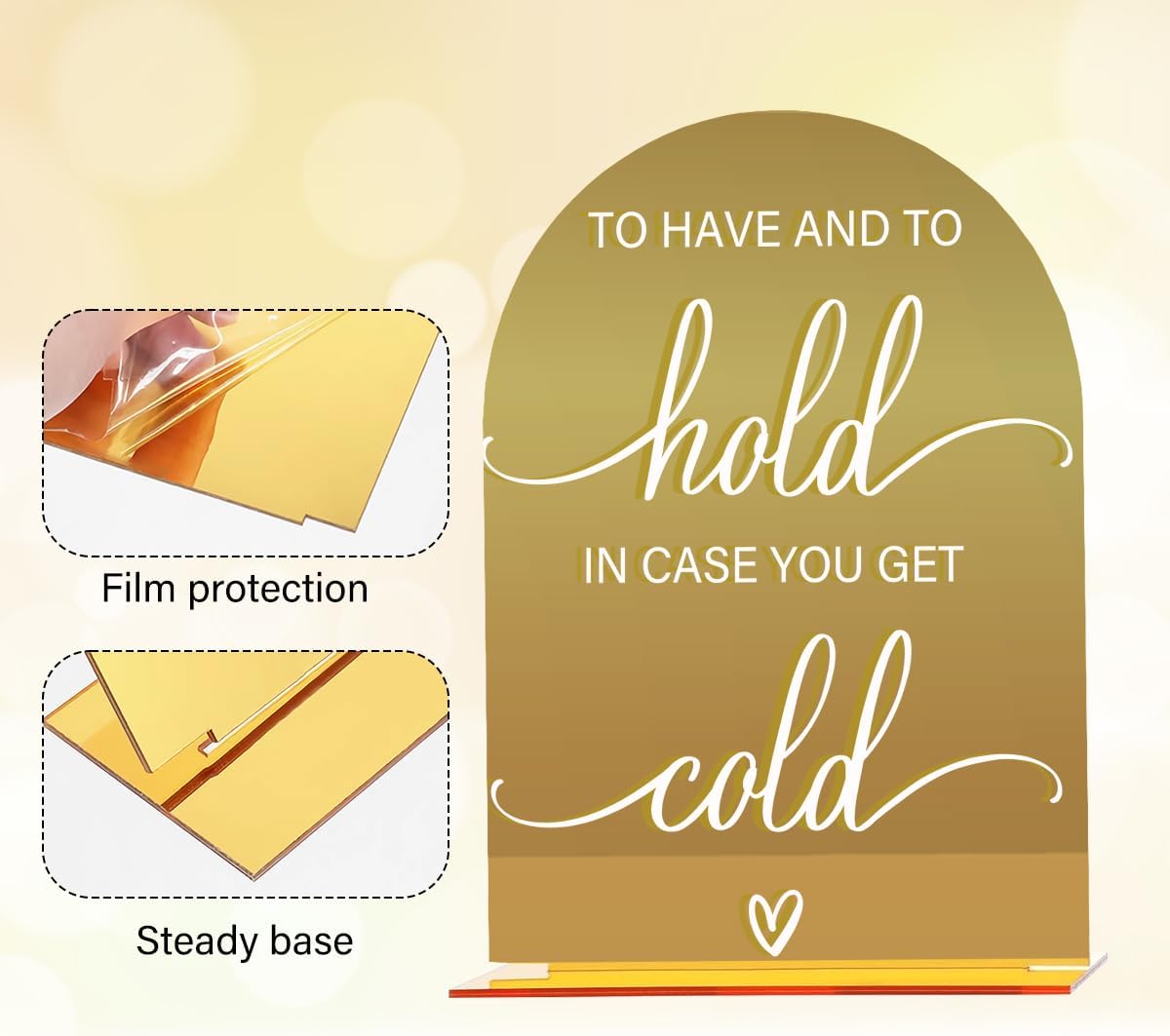 Acrylic Wedding Sign, Bridal Shower Decorations, To Have And To Hold Sign for Ceremony, Modern Font Table Signs, Gold Mirror Arched Acrylic Tabletop Signs for Wedding Reception and Event Party