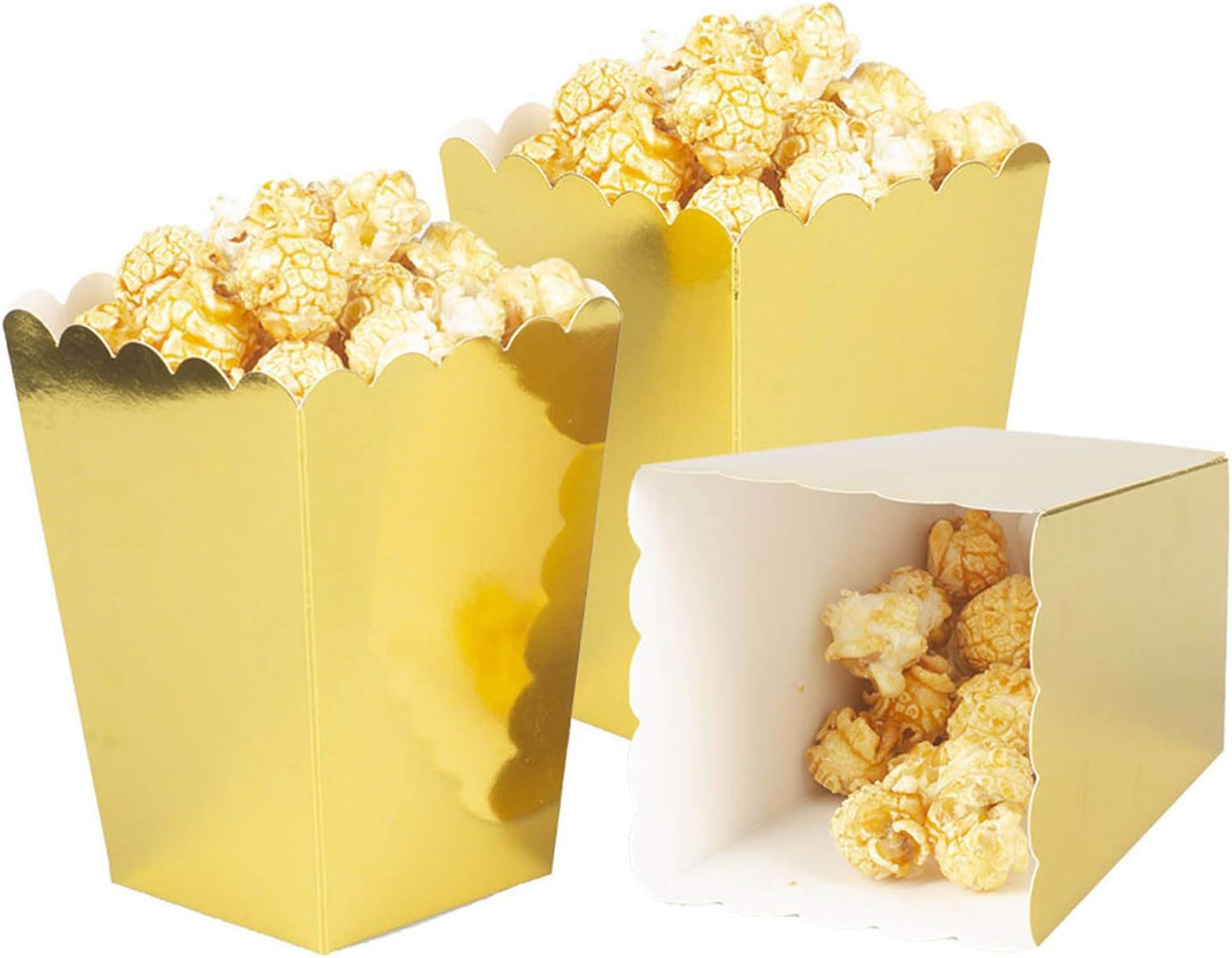 Gold Popcorn Boxes Mini Pack of 12, Paper Popcorn Container for Birthday Party, Graduation, Wedding, Carnival, Movie Night