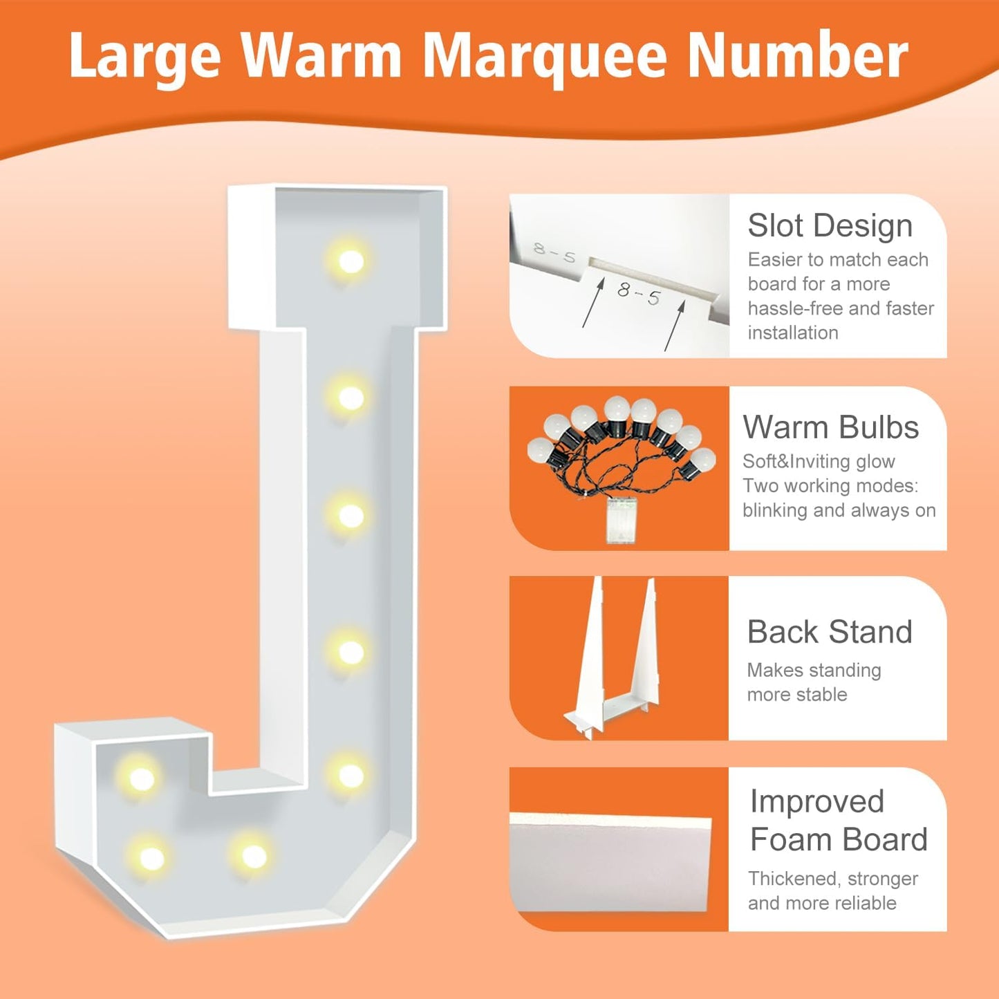 3FT Light Up Marquee Letters, 3 feet Tall Lighted Letters J, Mosaic Large Letter for Party Backdrop Decor, Mosaic Cardboard Letter for Weddings, Birthdays, Anniversaries, Easy to Assemble