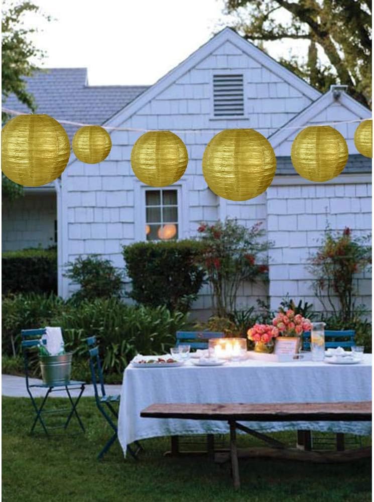 BEISHIDA Gold Round Paper Lanterns Decorative Hanging Chinese Japanese Paper Lanterns Lamp for Christmas New Years Birthday Wedding Baby Bridal Shower Home Decor Party Decoration（10 Packs）