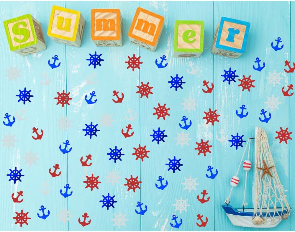 Confetti Anchor Rudder Party Favor Table Metallic Foil Party Decoration Nautical Baby Shower Birthday for Patriotic Wedding Engagement Bachelor Theme Red White Blue(Anchor)