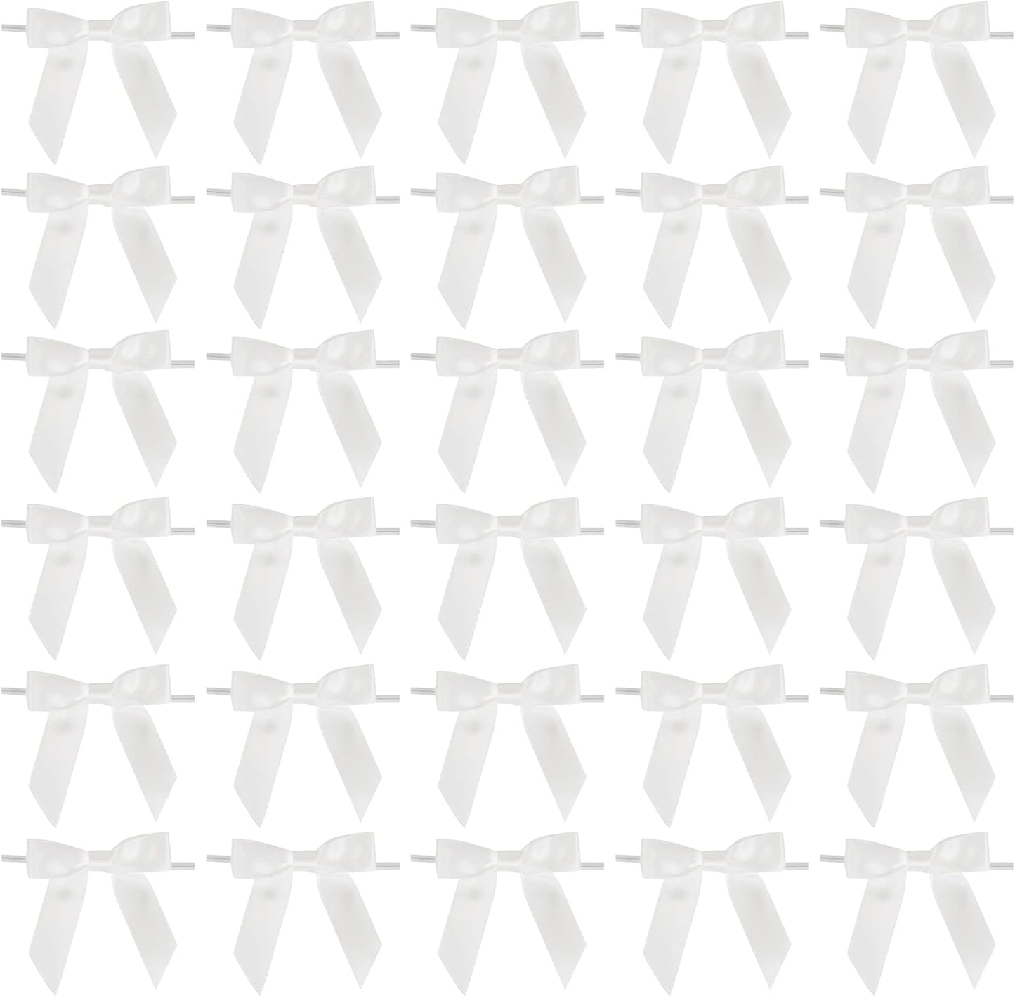 AIMUDI White Bows Bulk 2.5" Christmas Bows Premade Small Bows Pre Tied Mini White Stick On Bows for Wedding Favor Twist Tie Bows for Baby Shower Decorations Bows for Gift Wrapping - 50 Counts
