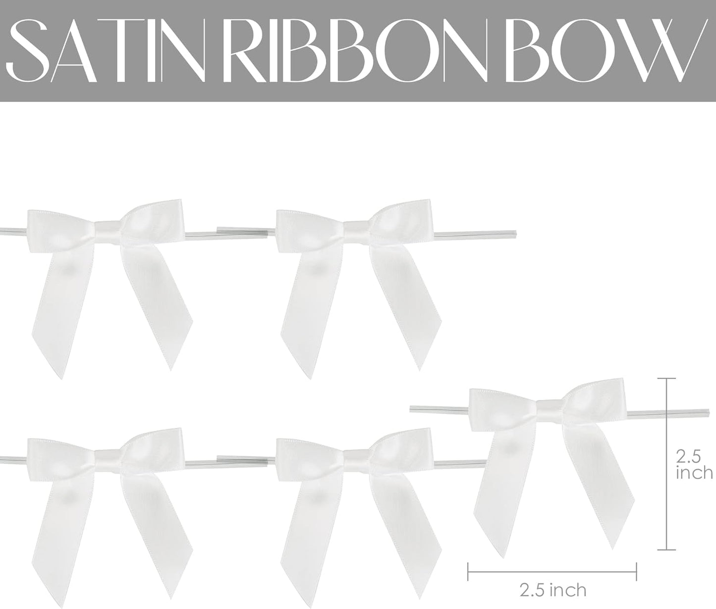 AIMUDI White Bows Bulk 2.5" Christmas Bows Premade Small Bows Pre Tied Mini White Stick On Bows for Wedding Favor Twist Tie Bows for Baby Shower Decorations Bows for Gift Wrapping - 50 Counts