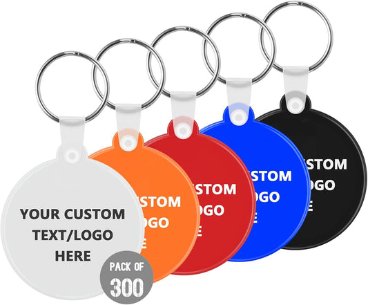 Custom Round Soft Keychains 300 Pack, Personalized Logo, Text Bulk - Perfect for Tradeshows, Party Favors, Events - Customizable Key Tags