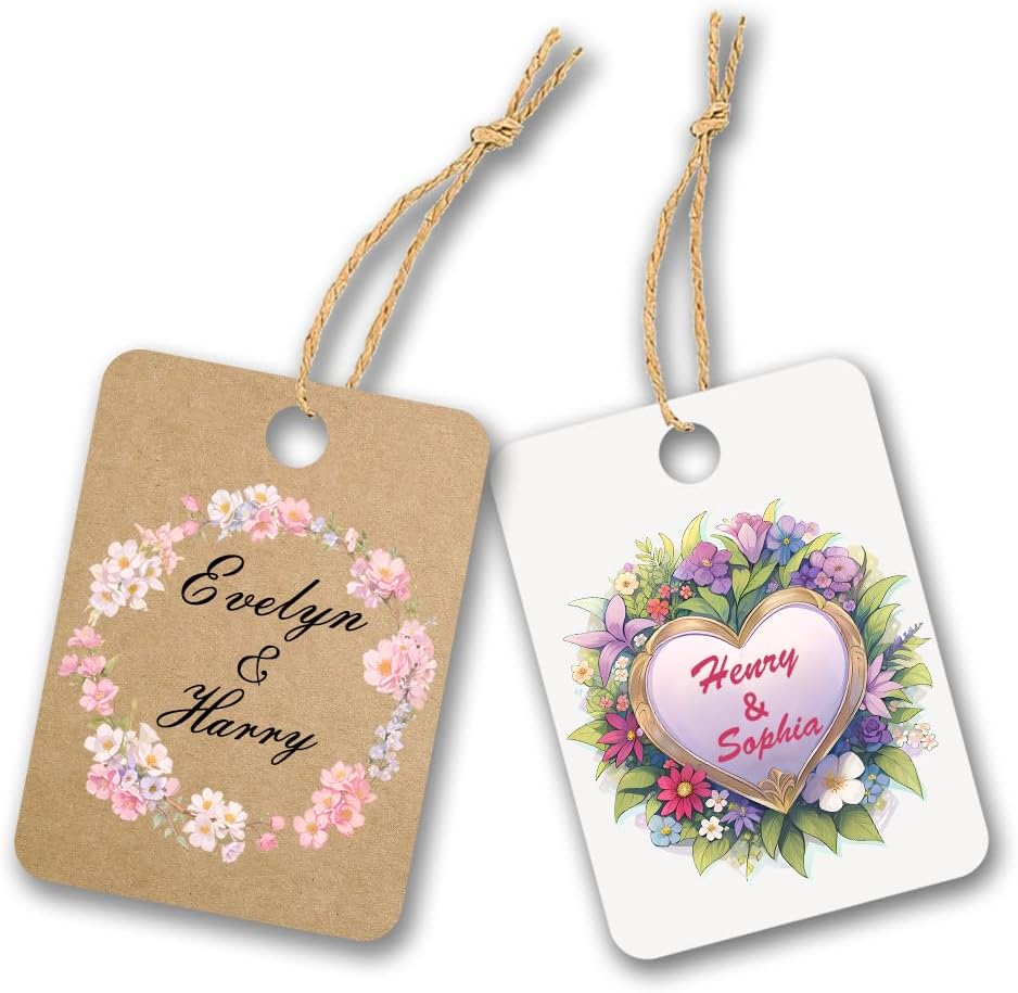 Custom Gift Tag, Personalized Favor Label, Kraft Wrapping Decoration, Wedding Supplies Birthday Party Craft, Thick Paper Hang Card with String (Rectangle Shape 2)