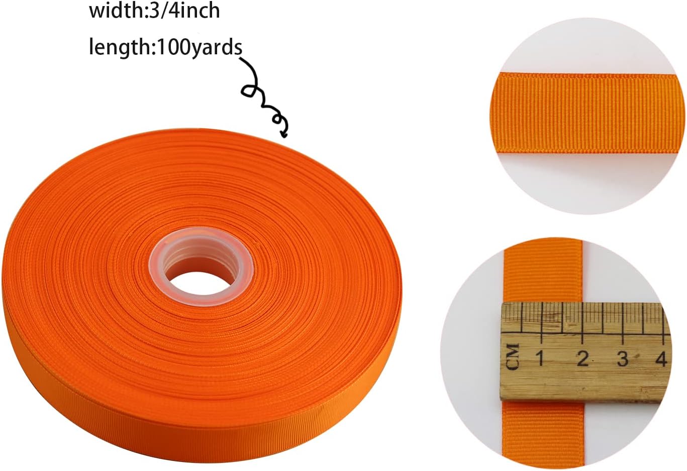 Jesep One Roll 100 Yards Soild Grosgrain Ribbon Boutique Gift Wrapping Package Ribbon, DIY Crafts Bow Hair Headband Accessories Assorted Ribbon #752 (3/4" 20mm, Orange)