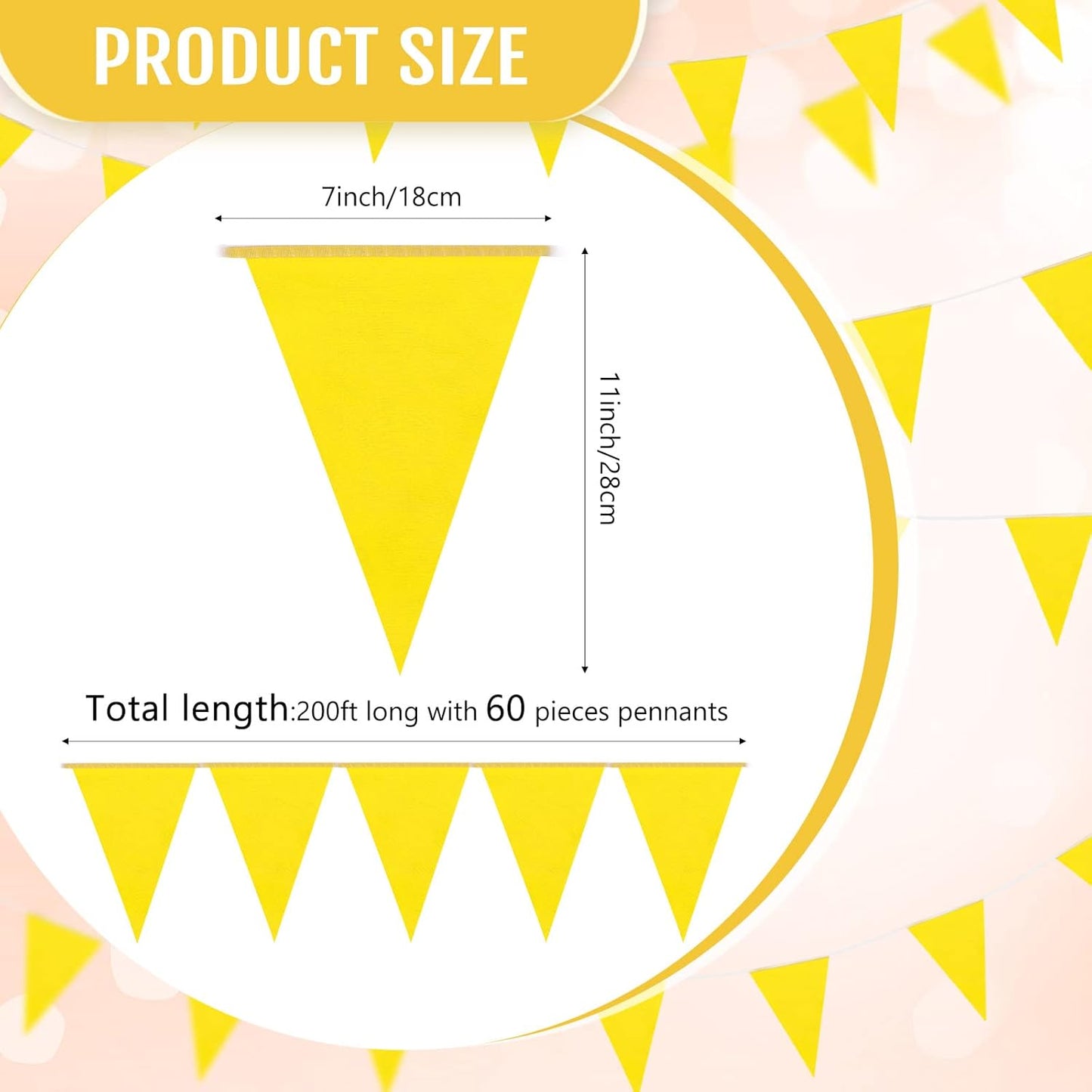 Tatuo 200 Feet Solid Pennant Banners Flags String Triangle Hanging DIY Bunting Flags Party Decorations for Grand Opening Party Banners for Kids Birthday, Shops (Yellow)