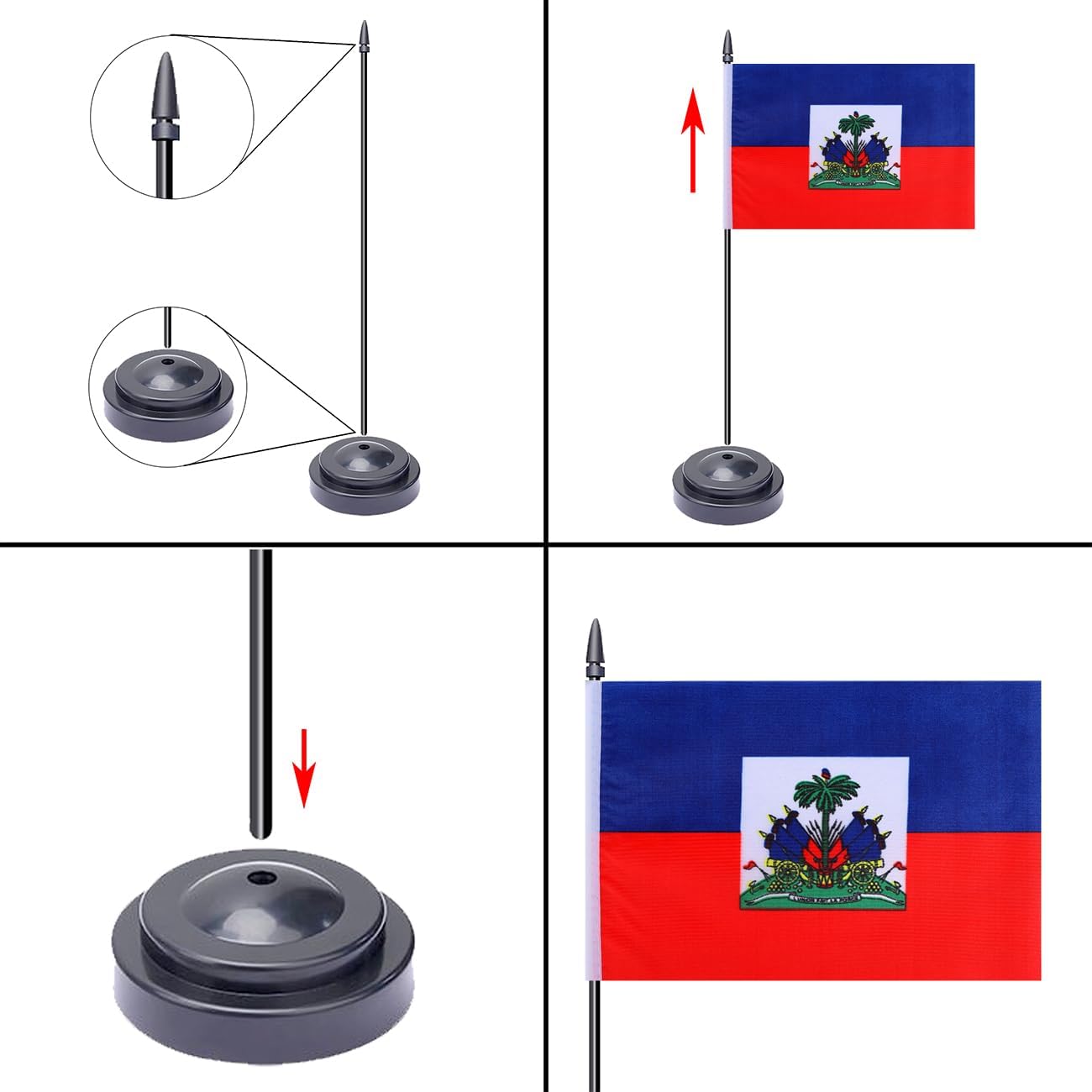 WXTWK 2 Pack Haiti Flag Haiti Deluxe Desk Flag Set - Mini Small Haitian Table Office Flags with Black 12" Solid Pole Stand Base Classroom Meeting Desktop Decorations