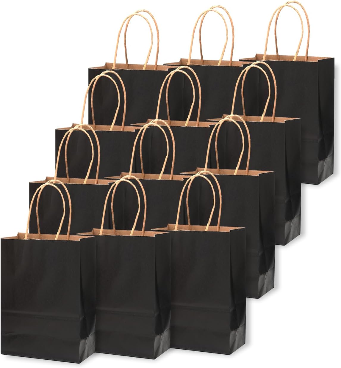 qiqee 50-Packs Black Paper Gift Bags with Handles Bulk 4.5"x2.5"x6" Mini Size Party Favor Bags Multiple Uses