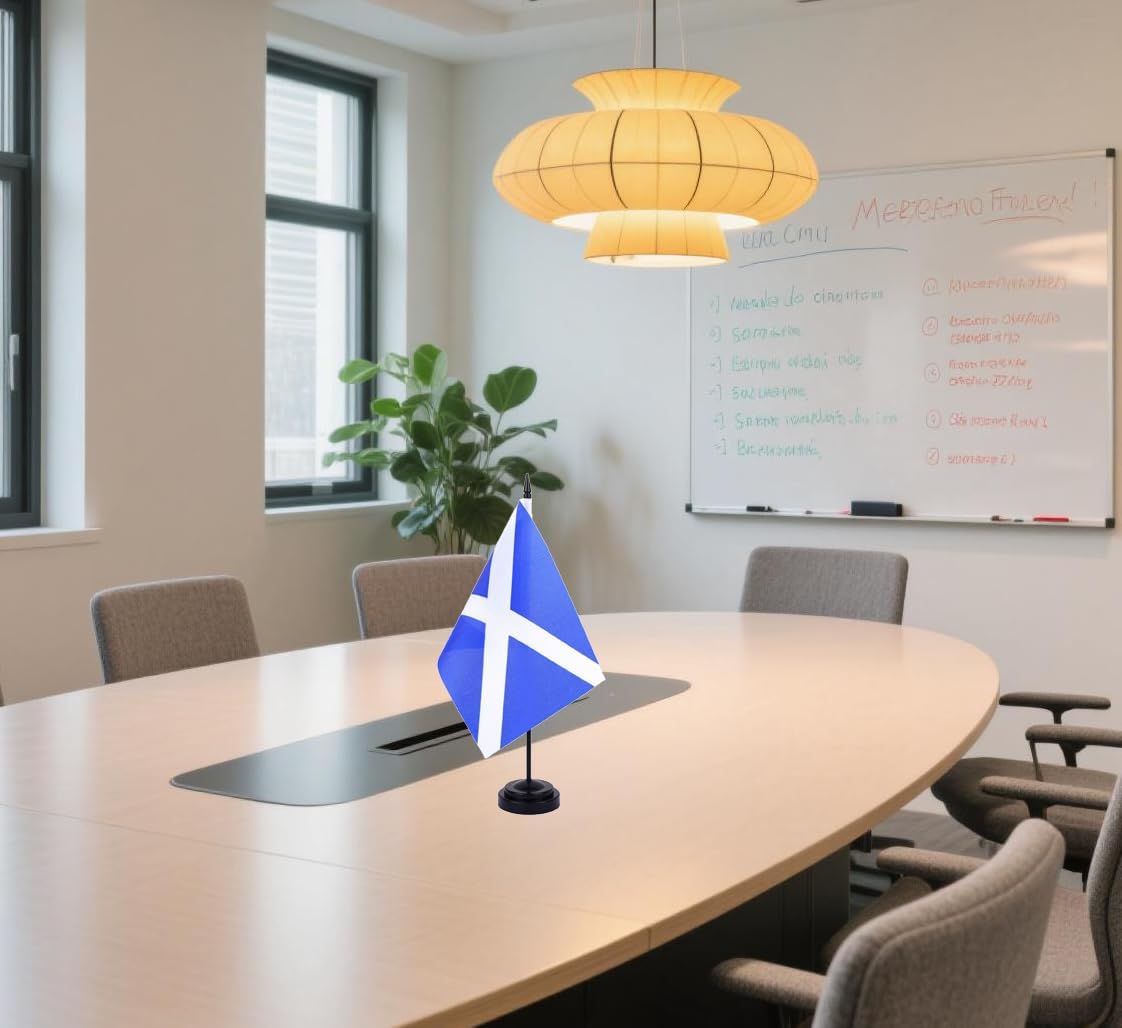 Scotland Desk Flag 12" Solid Pole Deluxe Set Scot Flags Banner Mini Small Scotland Office Table Flags with Black Stand Base Desktop Decorations(2Pack)