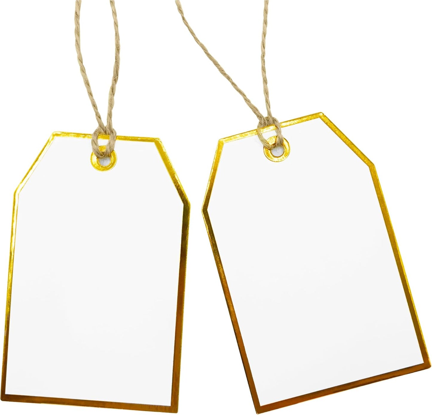 100Pcs Gold Gift Tags with String Attached Foil Gold Frame Large White Paper Gift Tags Presents with 65 Ft Jute Twine for Christmas Holiday Baby Shower Wedding Birthday Gift Wrap Tags