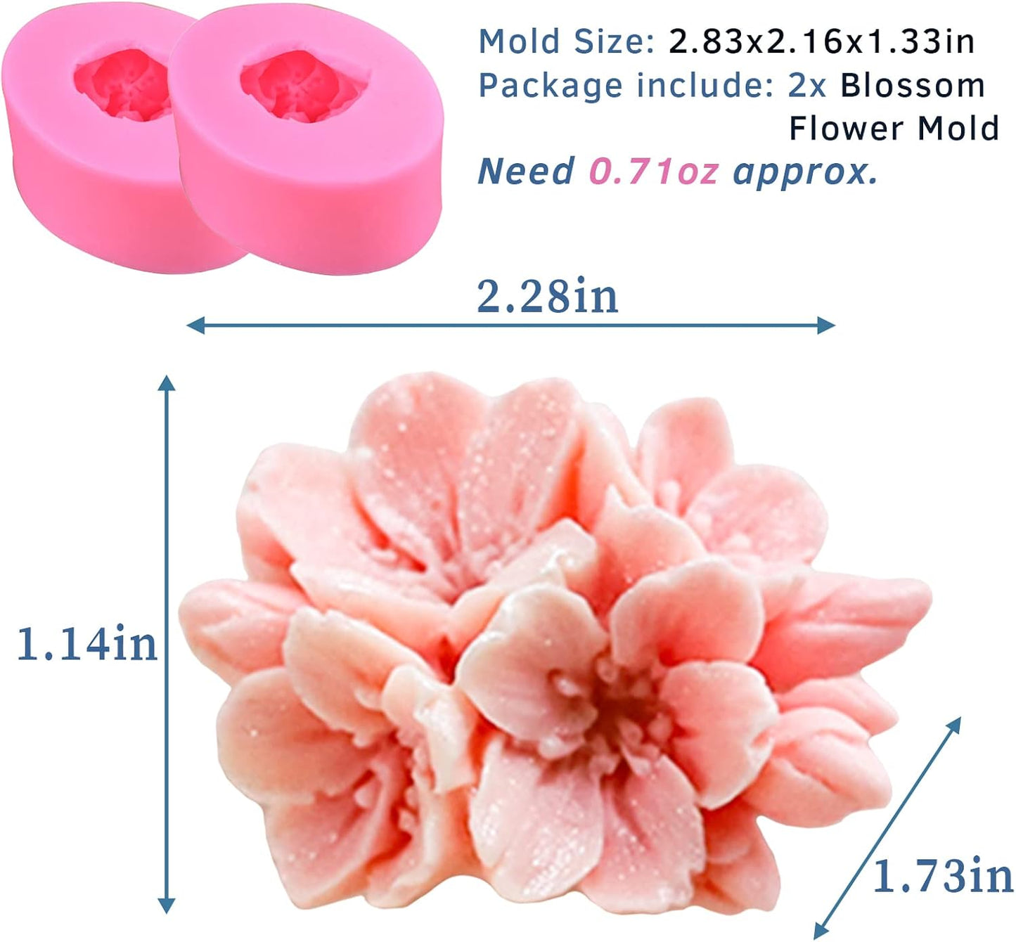 2PCS Blossom Flower Mold Silicone Flower Molds Fondant Chocolate Candy Cake Decoration Mold Silicone Molds for Epoxy Resin Casting Candle Soap DIY Art Craft Baking
