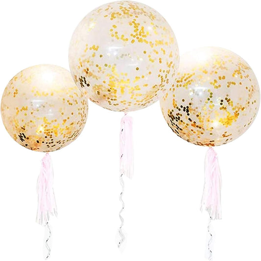 36 Inch Jumbo Confetti Balloons, Giant Latex Balloon with Gold Confetti (Premium Helium Quality) Pkg/6 Latex glitter balloons for Party/Birthdays/Wedding/Festivals Christmas and Event Decorations