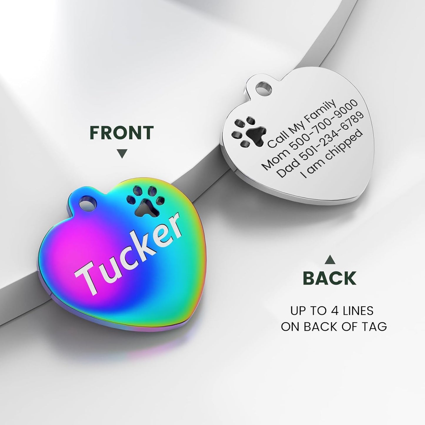 Dog Tags Personalized for Pets - YEHANTI Personalized Dog Tags with Dog Paw, Durable Stainless Steel Pet ID Tags for Small Large Dogs Cats, Custom Dog Name Tags Engraved on Both Sides (Heart)