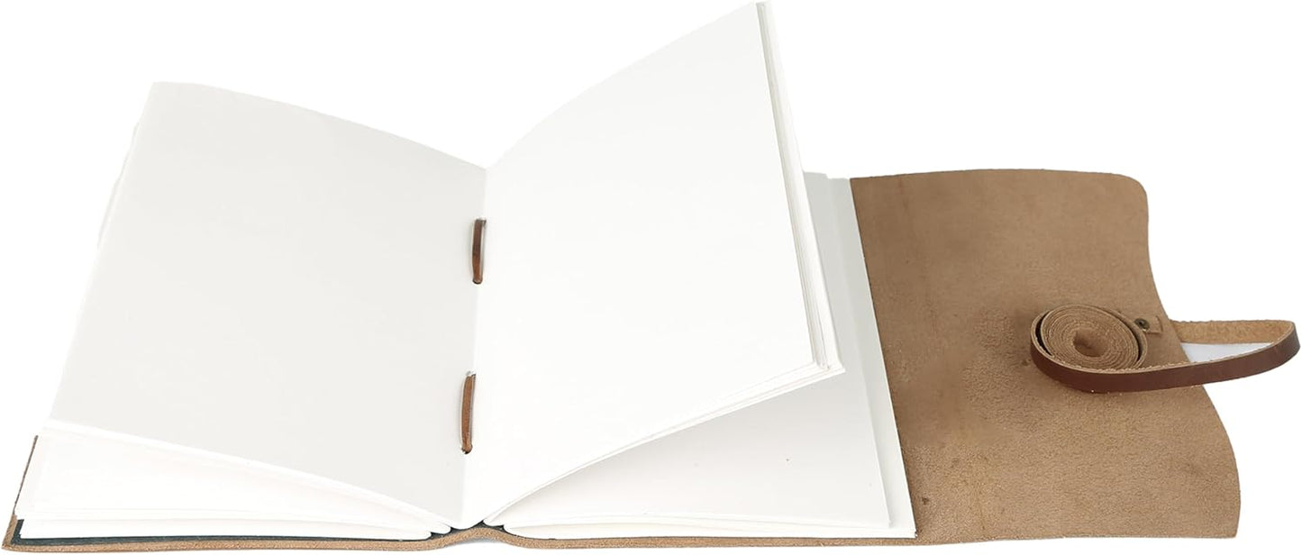 Dark Tan Leather Journal 8x6 | Handmade Vintage Notebook with Unlined Cotton Paper | Rustic Writing Diary & Sketchbook | Antique Travel Journal for Men & Women