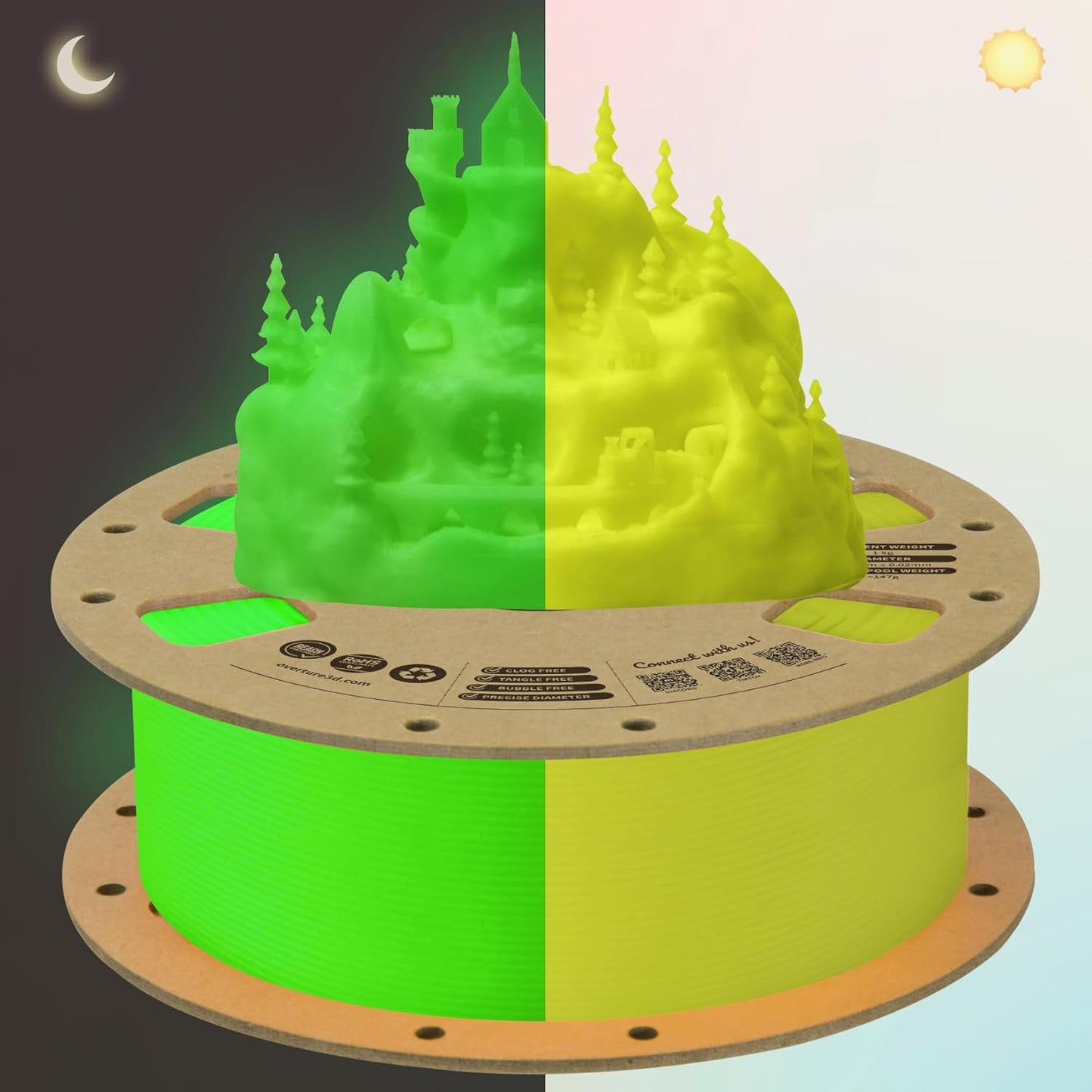 OVERTURE Glow PLA Filament 1.75mm 3D Printer Filament, 1kg Spool (2.2lbs), Dimensional Accuracy +/- 0.02 mm, Fit Most FDM Printer (Glow Yellow)