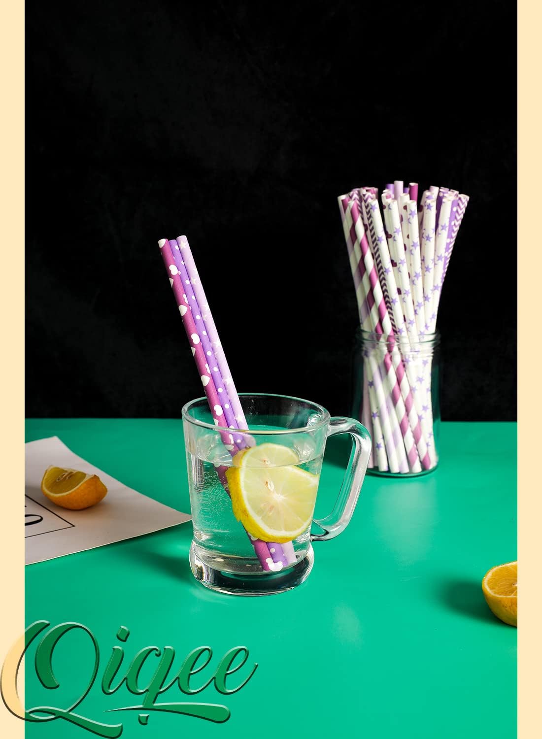 Purple Paper Straws for Drinking Purple Disposable Straws 150pcs Disposable Straws Bulk（10 Pattern） qiqee