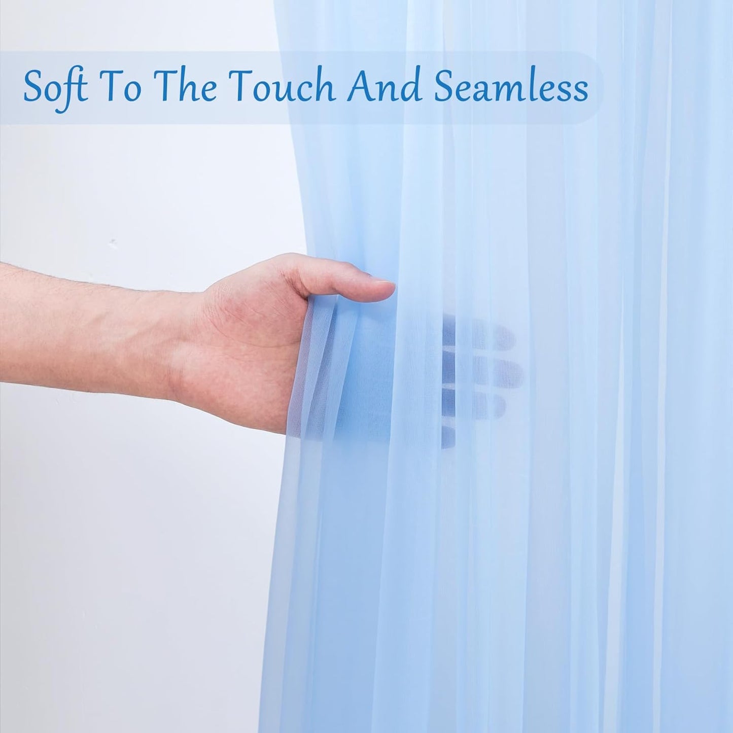 30×10ft Blue Tulle Backdrop Curtain with Lights String for Parties, Sheer Photo Backdrop Curtains for Wedding Party Photography Background