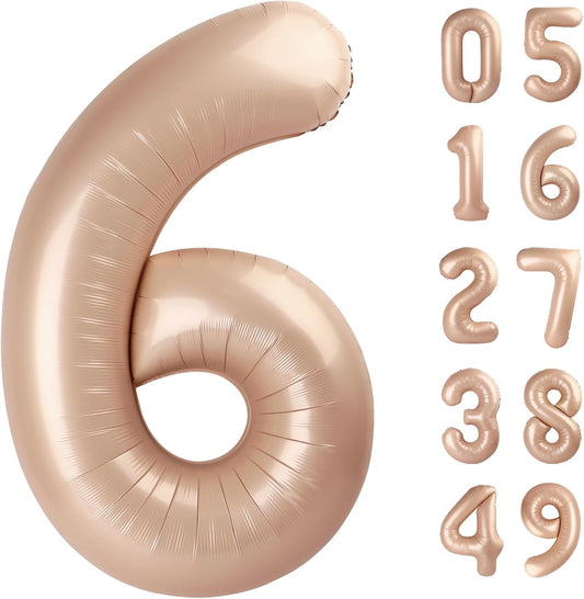 40 Inch Light Brown Mylar Foil Number 6 Birthday Balloon, Digital Balloons for 6 16 Boy Girl Party Decorations Supplies, Light Brown Big Helium Balloon Numbers for 26 36 46 60 Men Women Anniversary