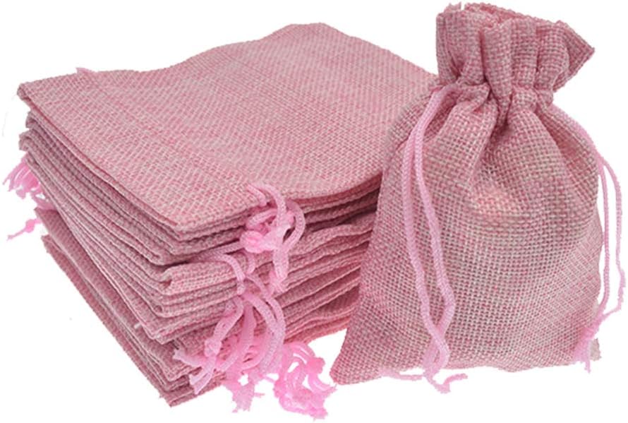 20Pcs Burlap Bags with Drawstring, Burlap Gift Bag Linen Jewelry Pouches for Christmas Wedding Favor, Party, DIY Crafts (Pink, 3.9 x 5.5 Inch)