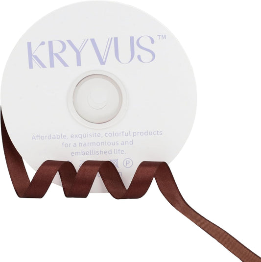 Coffee Brown Satin Ribbon 3/8 inch X Continuous 50 Yards, Single Face Polyester Ribbon Perfect for Gift Wrapping, Flower Bouquet, Wedding Decor, Crafts, Bow Making, Sewing and More