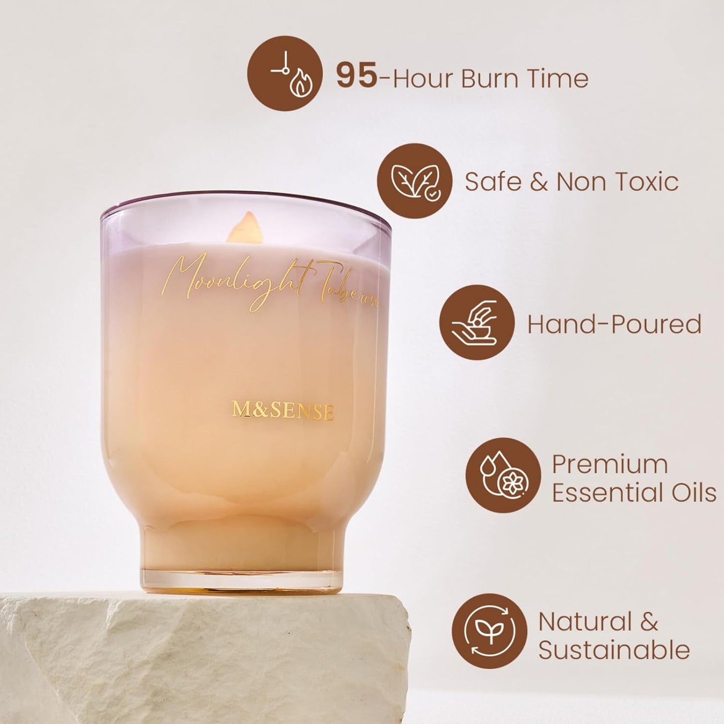 M&SENSE 16.6oz Natural Soy Large Jar Candle with Wooden Wick | Moonlight Tuberose Scent | 95-Hour Burn & Long-Lasting Burn | Housewarming Gift for Men and Women