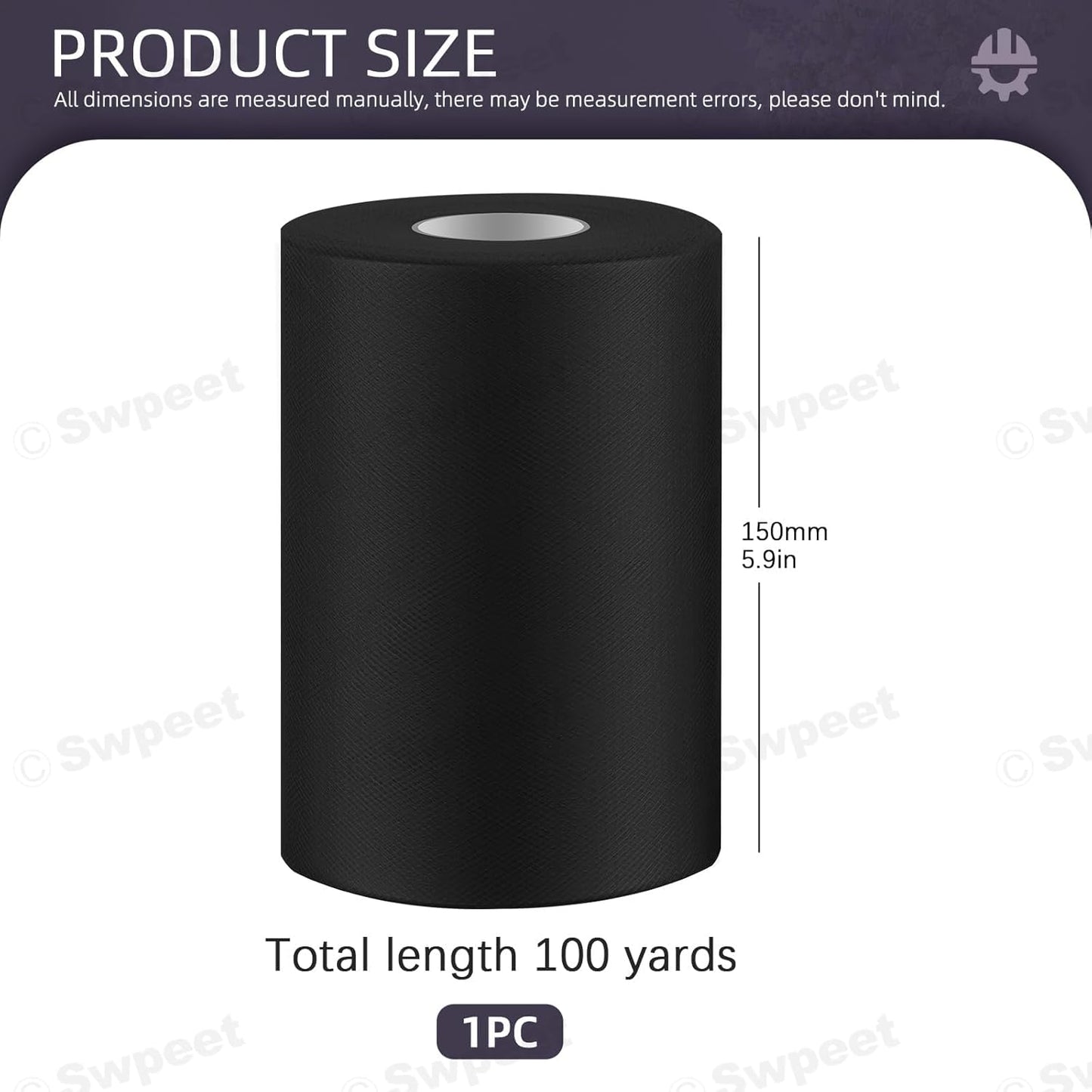 Swpeet 6 Inch by 100 Yards Black Tulle Fabric Roll, Fabric Spool Tulle Ribbon, Netting Polyester Spool Ideal for DIY Handmade Birthday Party Wedding Decorations Christmas Craft Supplies