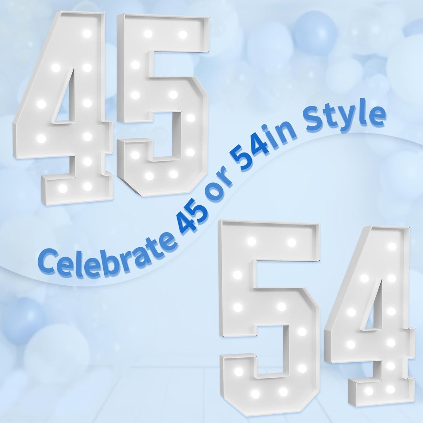 Marquee Numbers Large 54th-Birthday Decorations: 4ft Light Up Number Party Decor 54 Year Old Women And Men 45th Birthday Decoration Backdrop 45 Anniversary Cardboard Big Mosaic Balloon Frame Number 54